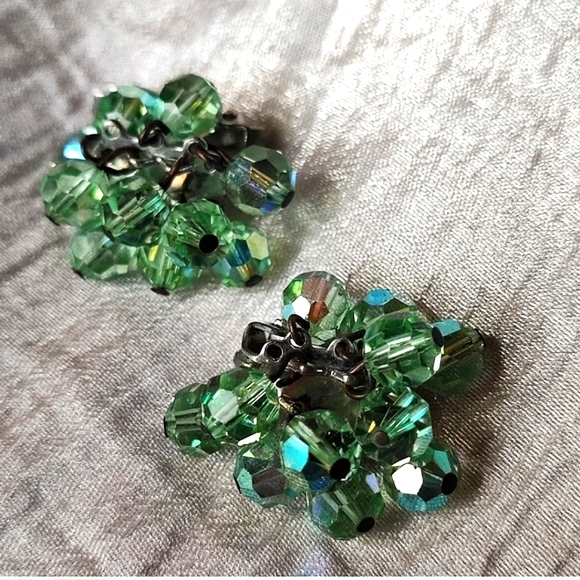 Green Moonglow Lucite Faceted Glass Crystal Beaded Vintage Necklace Seed Beads - Picture 12 of 12